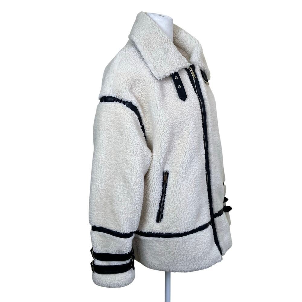 Copperose /Nasty Gal/ S-M Teddy Faux-Sherpa Aviator Jacket W Contrast Piping - Picture 5 of 16